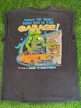 THRASHED Rat Fink "Forget The House" Roth Rat Black Tank Top T-Shirt Mens Large